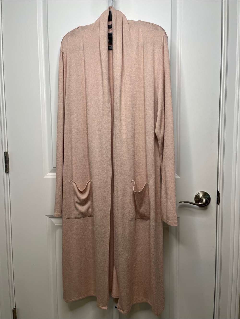 Worthington Long Open-Front Duster Cardigan in Blush Pink Large